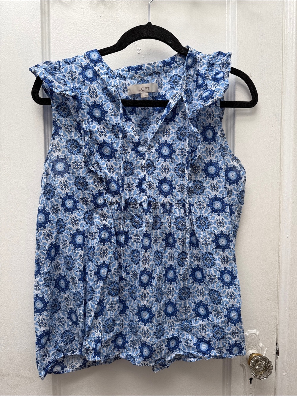 LOFT blue and white medallion sleeveless top
